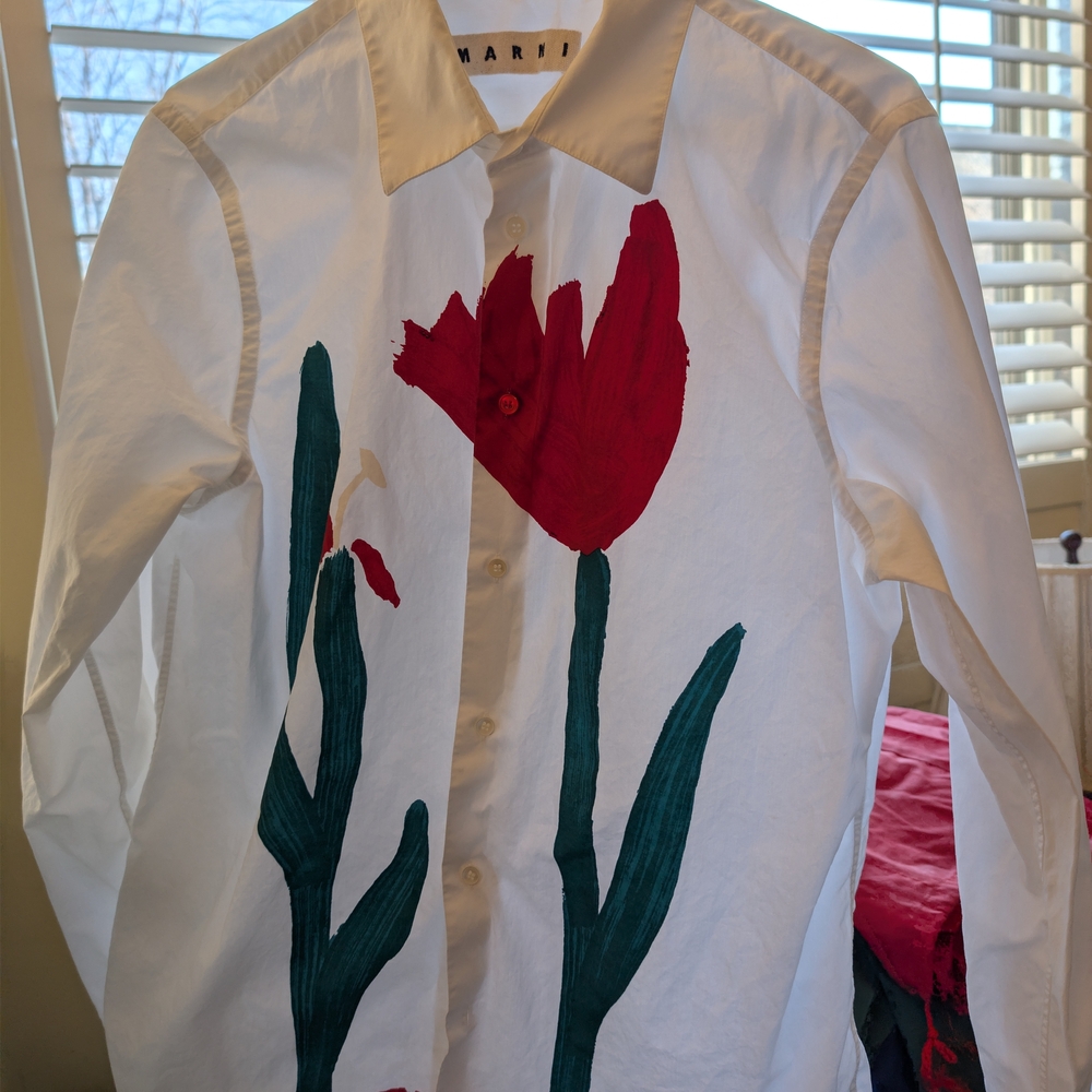 Marni Cream Shirt with Red Accents
